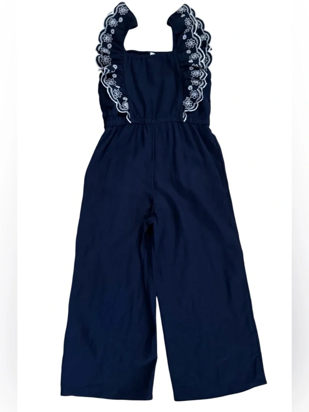 Old Navy Girls M(8y) Sleeveless Linen Blend Ruffle Embroidered Trim Jumpsuit